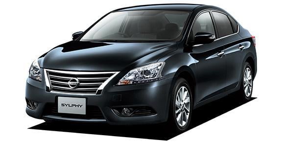 Black Nissan Sylphy sedan on white background