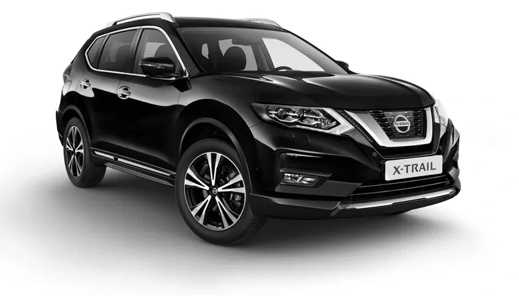 Black Nissan X-Trail SUV angled front view